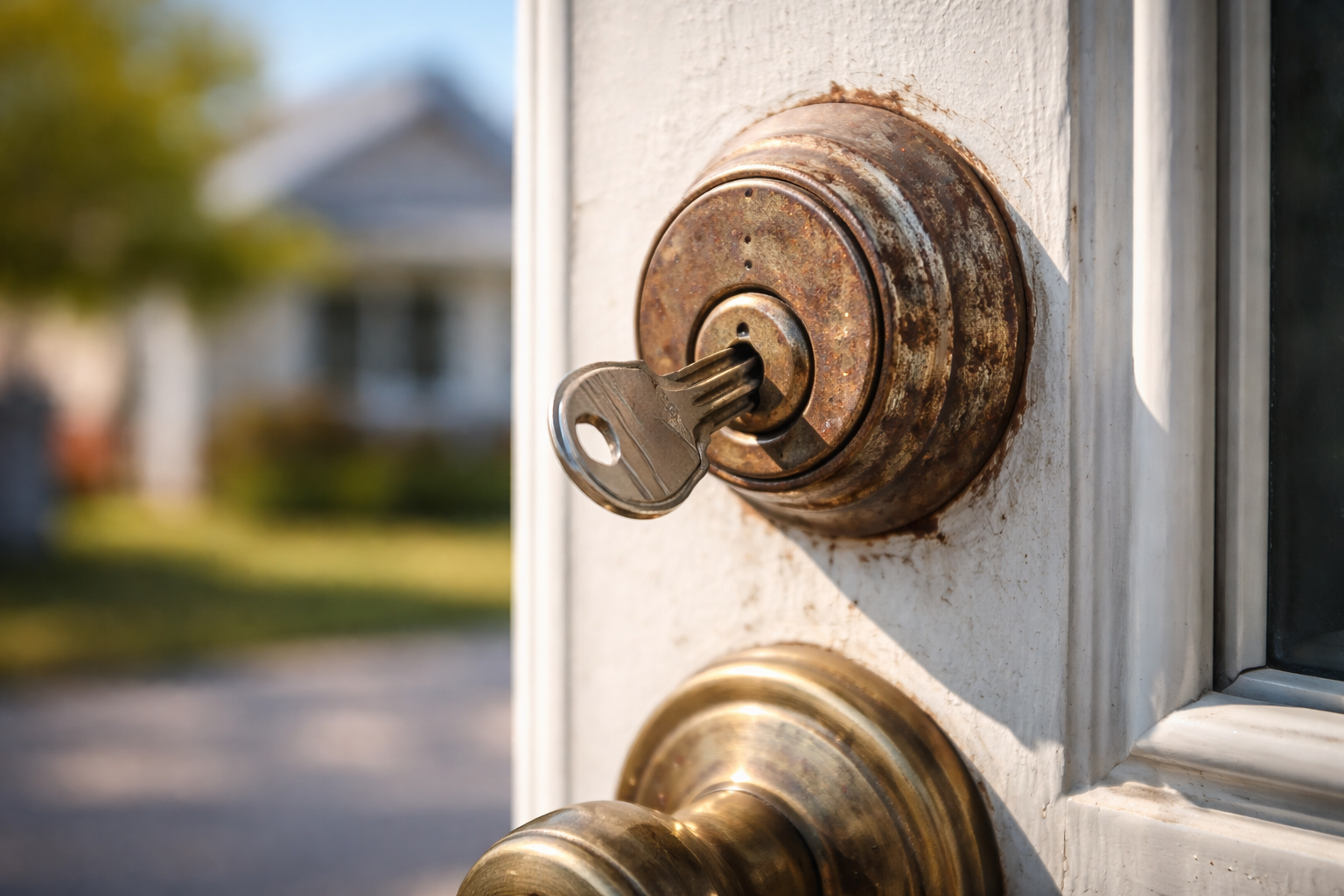 Worn and damaged door lock being replaced by a professional locksmith in Niagara Region